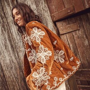 Free People Mia embroidered Velvet Jacket